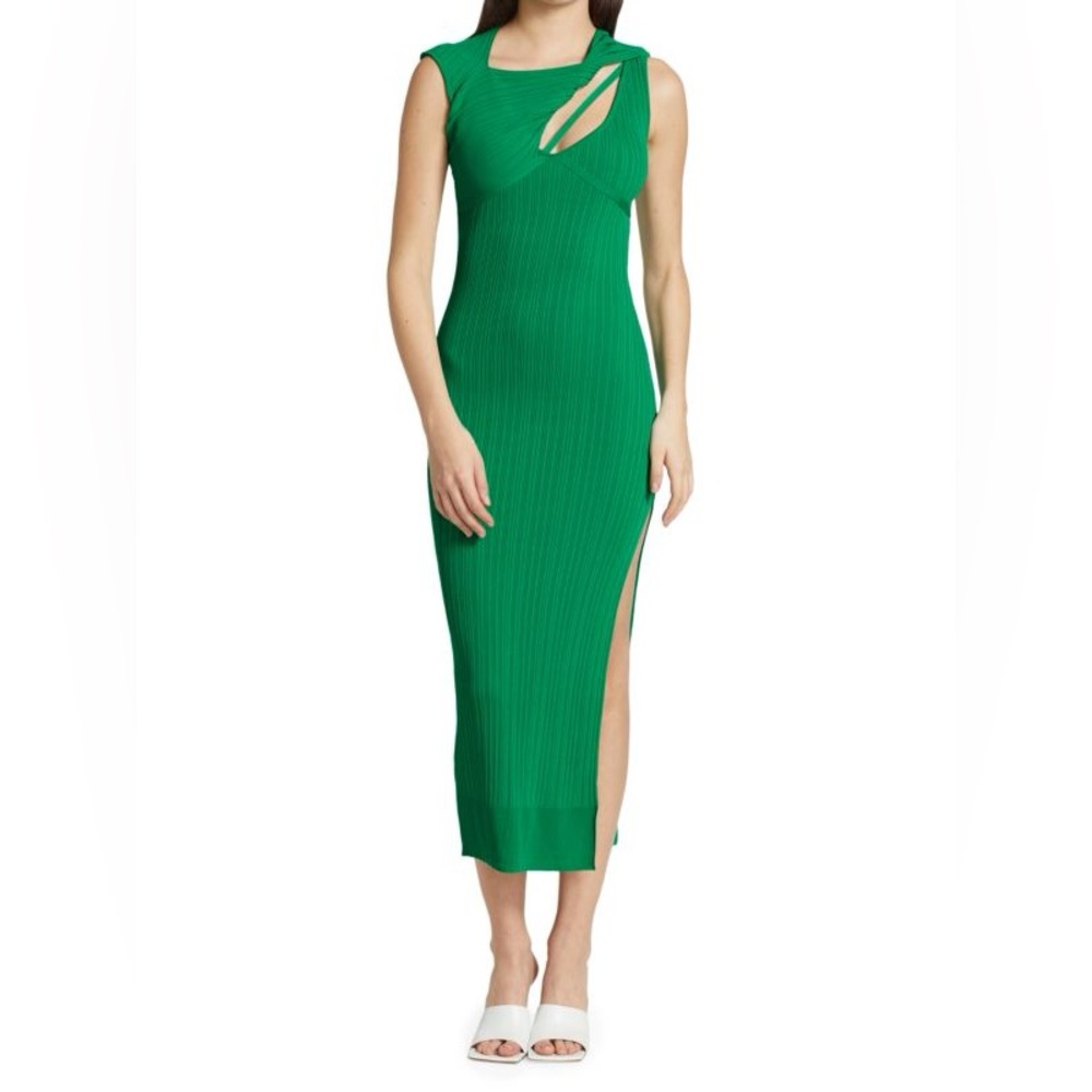 Aknvas Sevrine Forest Green Rib-Knit Cutout Midi Dress Sz M | NWOT | $650 Retail